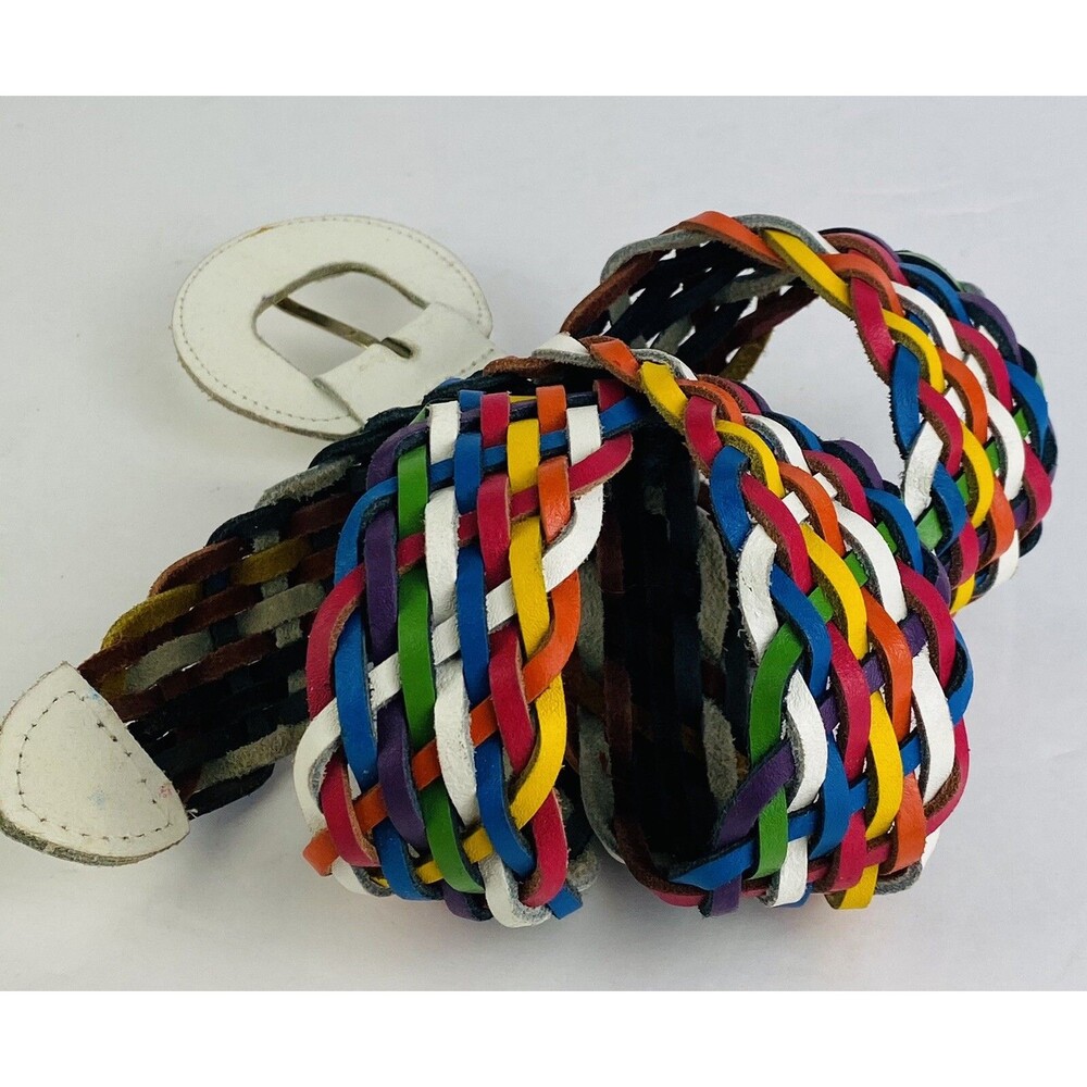 Vintage Capezio Argentina Rainbow Braided Leather Belt Woven M/L 39” Long